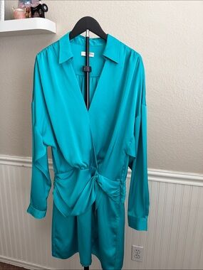 Ramy Brook Teal Satin Wrap Dress